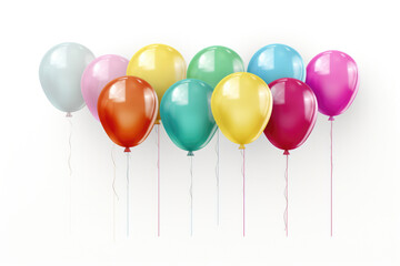 Party Atmosphere Captured: Colorful Glossy Helium Air Balloons Grouped Together, Isolated on Transparent or White Background