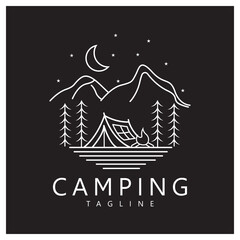 Pine trees and camping tent textured logo design