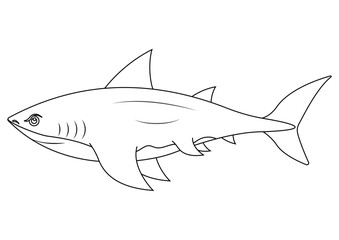 Black and white shark cartoon character vector. Coloring page of cartoon shark
