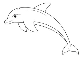 Black and white dolphin cartoon character vector. Coloring page of cartoon dolphin