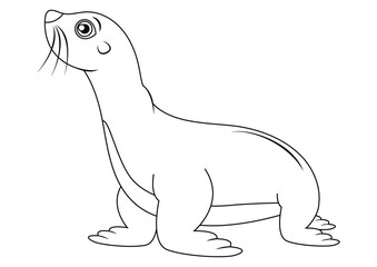 Black and white cute fur seal cartoon character vector. Coloring page of cartoon seal