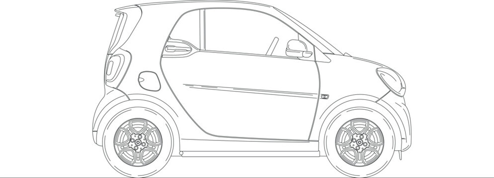 Germany, year 2014, Smart mini car version Fortwo silhouette, illustration outlined