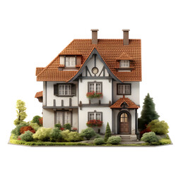 Traditional house isolated on transparent background.