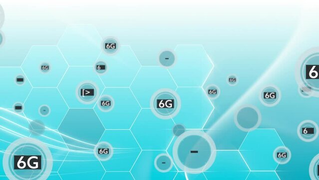 Animation of network of 6g text over hexagons