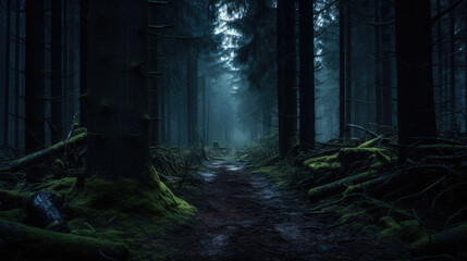 Fototapeta premium Path in a dark and scary forest