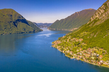 Fototapeta na wymiar Aerial View of lake Lugano