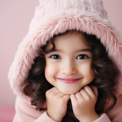 Close up lovely kid copy space isolated pink pastel color-background, ai technology