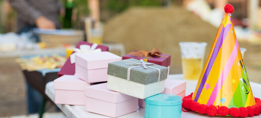 Happy New Year, New Year's holiday house party and exchange of gifts, barbecue party.