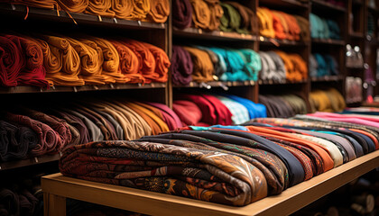 various textiles for sale in fabric shop