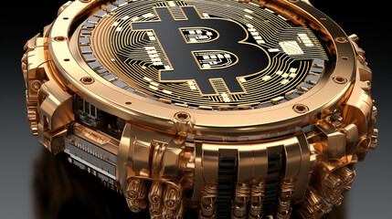 Bitcoins on the table, cryptocurrency background image