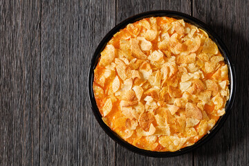 creamy cheesy chicken almond casserole, top view
