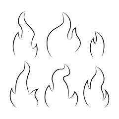 Set of fire flames in one black line