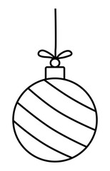 Striped festive ball, Christmas tree decoration toy, flat vector outline for coloring book