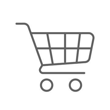 Shopping cart line icon. Trolley or shopping bag in grocery market, supermaket. Add purchase item Logo in online shopping symbol. Editable stroke vector illustration design