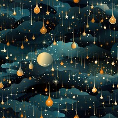 Fototapeta na wymiar seamless pattern with golden stars on dark blue sky. 