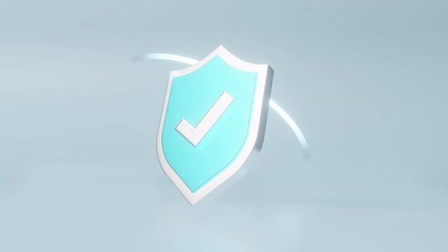 Check mark shield symbol. 4k animation line glowing neon around shield. Secure online payments or user account protection. Tick mark approved icon. Security check. Video motion graphic 3d animation 
