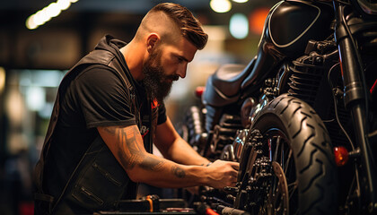 technician repairing motorcycle