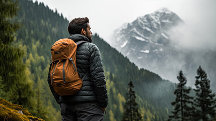 Fototapeta na wymiar A man hiking in mountains