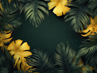 Fototapeta na wymiar Dark summer tropical design with banana palm leaves 3d effect. 