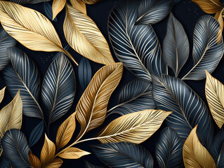 Luxury gold and silver leaf background. Tropical pattern design for packaging illustration.