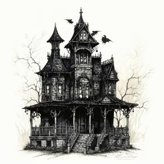 grayscale haunted house