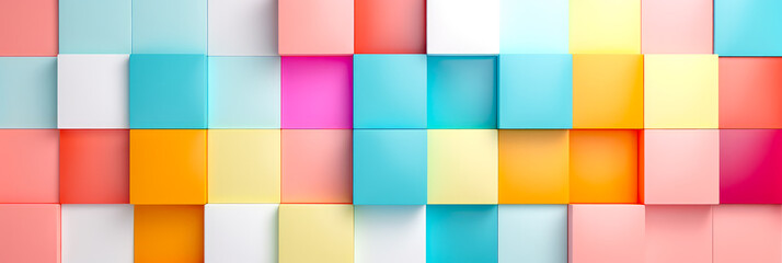 Fototapeta na wymiar Abstrakte helle geometrische Pastellfarben 3D Quadraten und Rechtecken Hintergrund, Banner, Panorama. Generiert mit KI