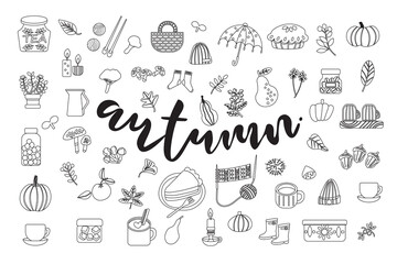 Vector collection with autumn symbols and elements. Hello Autumn