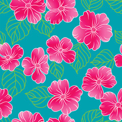 Seamless Floral Pattern On Green Background