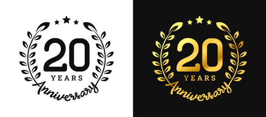 Anniversary 20 gold numbers. Minimalist design template, modern, elegant celebrating anniversary event. label, vector, sign, illustration, banner, symbol, icon, design, sticker, tag, badge, element