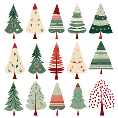 Obraz premium set of boho style christmas trees, flat design