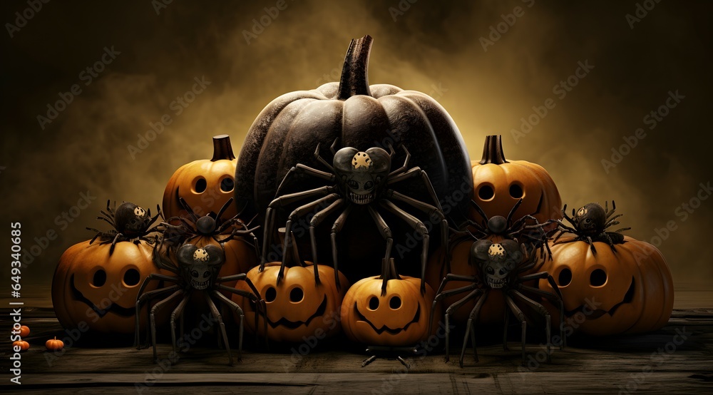 Canvas Prints halloween creepy crawlies with pumpkins