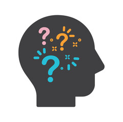 Illustration of mental health concept of open human head silhouette with question marks.