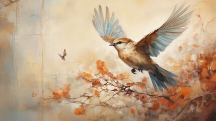 Illustration of a bird stretching its wings - obrazy, fototapety, plakaty