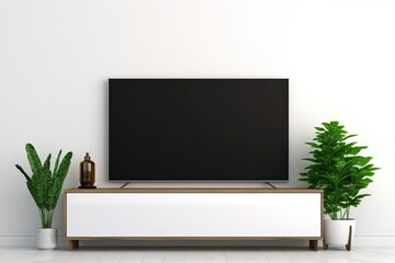 Mockup a TV wall mounted with decoration in living room