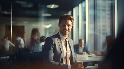 Businessman meeting with his team by video conference.