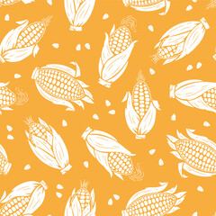 Corn Cobs Seamless Pattern.  Maize Yellow Background. Vegetables Vector illustration
