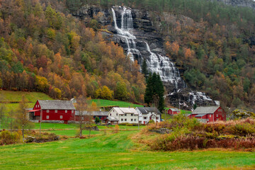 Houses and Waterfall