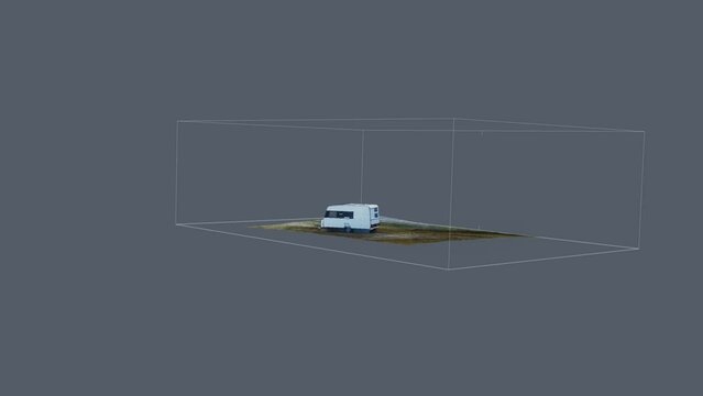 3d model of caravan in the mountain.