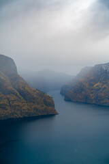 Aurlandsfjord in fog