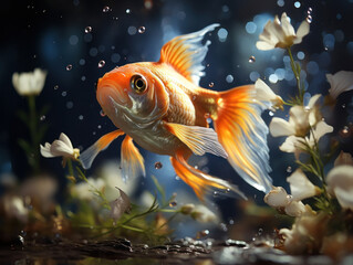 Goldfish in its Natural Habitat, Wildlife Photography, Generative AI