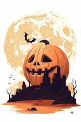 Scary pumpkin Jack o lantern cartoon illustrations. Generative AI.
