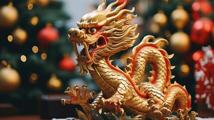 Chinese dragon on a Christmas background. Holiday banner. New Year 2024