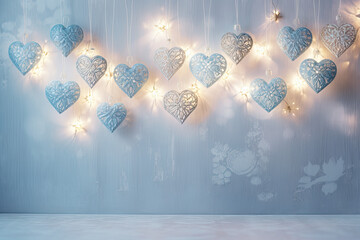 Heart shaped fairy lights, festive background, Valentine banner  - Powered by Adobe