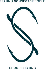 Two fishing hooks in form of connection symbol.