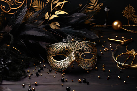 Elegant masks for New Year's Eve, sophisticated, shiny and a luxurious atmosphere