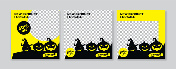 Halloween sale social media post template. Set of vector illustrations for social media.