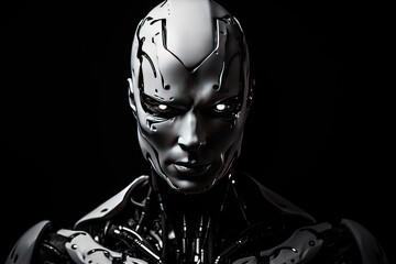 robot with human intelligence on black background. ai generative