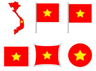 Vietnam Flags on many objects illustration