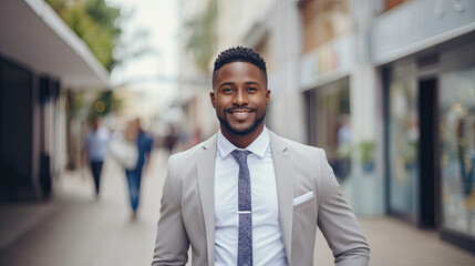 young successful businessman in the  street, close up 