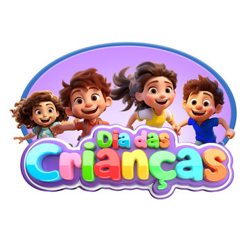 DIA DAS CRIAN&Ccedil;AS SELO 3D TEXTO COLORIDO MASCOTE
